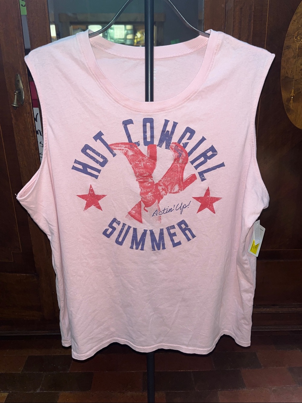 Americana muscle tank top XXL 20 light pink, summer cowgirl graphic NWT 3228